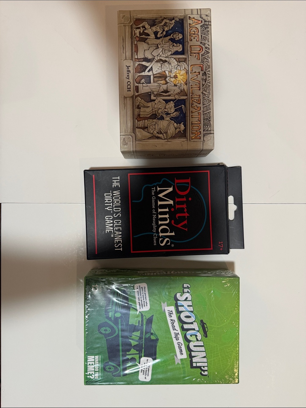 NEW 3X board games: Shotgun, Dirty Minds, Age of Civilization